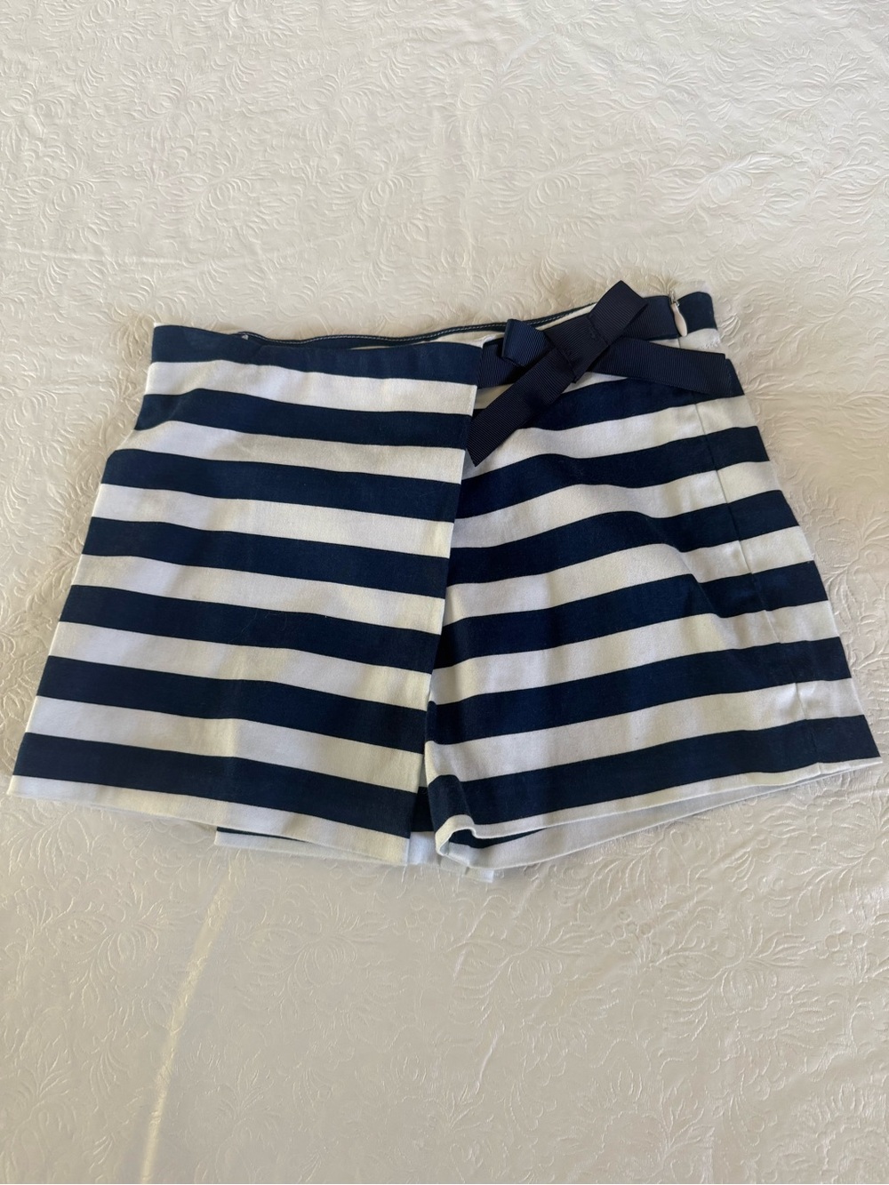 Mayoral Navy and White Striped Girls' Shorts with Side Tie
